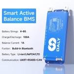 DALY 100A 4S-8S 12V-24V Smart BMS with 1A Active Balancer and Build-in Bluetooth RS485 CAN for Lithium Battery NCM/LFP/LTO Pack