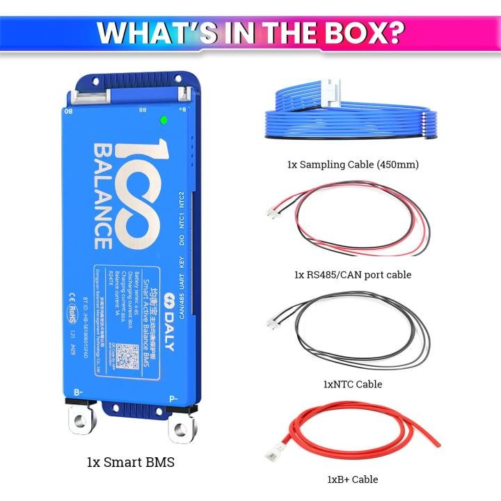 DALY, 80A 4-8S, 12-24V BMS with 1A Active Balancer and Built-in Bluetooth for Lithium/LFP/LTO Battery Pack, Works with 100BALANCE Mobile App
