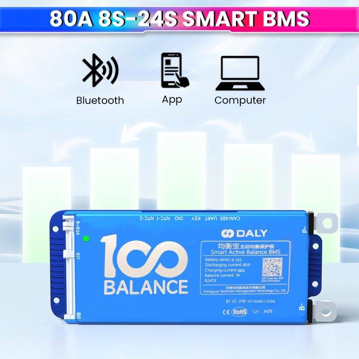 DALY100 BALANCE 8S-24S 80A SMART BMS WITH BLUETOOTH & ACTIVE BALANCING