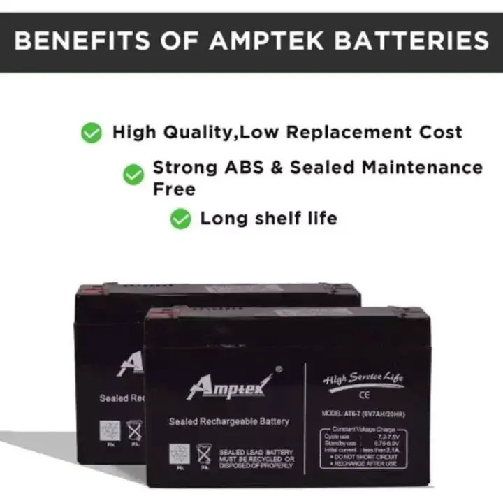 Amptek 6 V 7 Ah Black Sealed Rechargeable SMF Industrial Battery, AT6-7