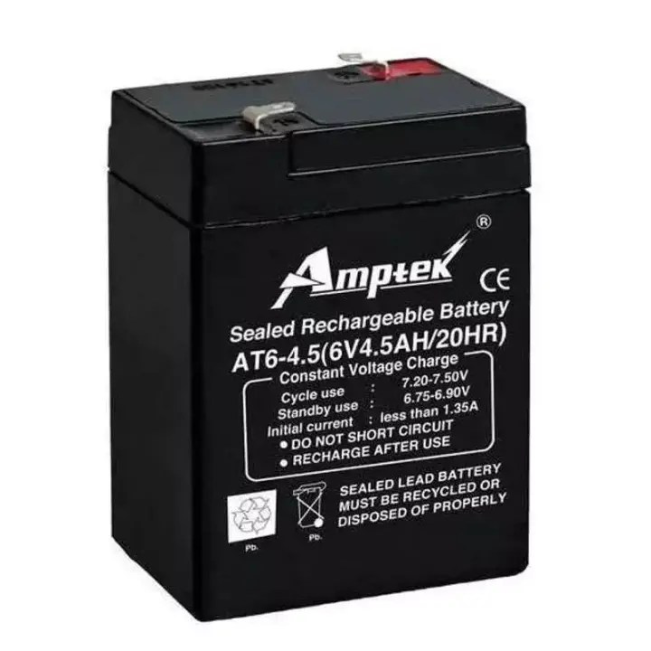 Amptek 6 V 4.5 Ah Black Sealed Rechargeable SMF Industrial Battery, AT6-4.5