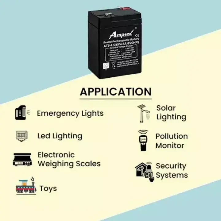 Amptek 6 V 4.5 Ah Black Sealed Rechargeable SMF Industrial Battery, AT6-4.5