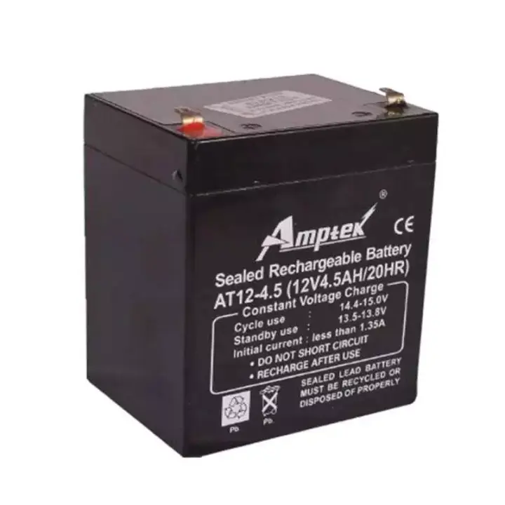 Amptek 12 V 4.5 Ah Black Sealed Rechargeable SMF Industrial Battery, AT12-4.5