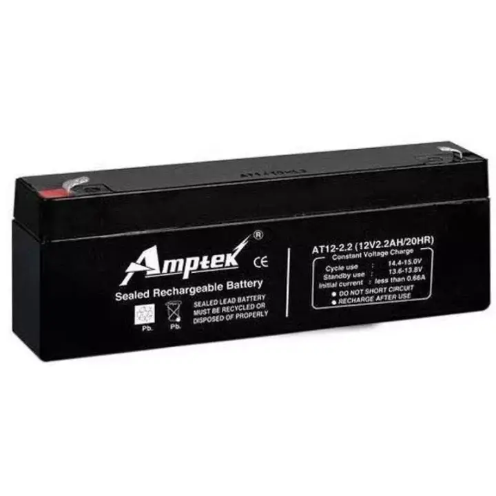 Amptek 12 V 2.2 Ah Black Sealed Rechargeable SMF Industrial Battery, AT12-2.2